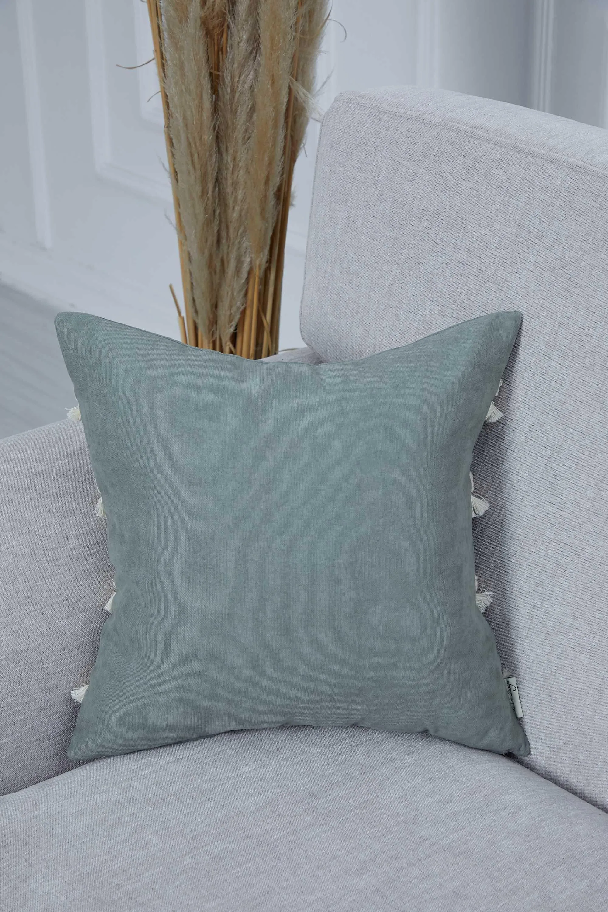 Decorative Throw Pillow Cover with Hand Knitted Fringes, 18x18 Inches Striped Design Throw Pillow Cover, Two Coloured Cushion Cover,K-286