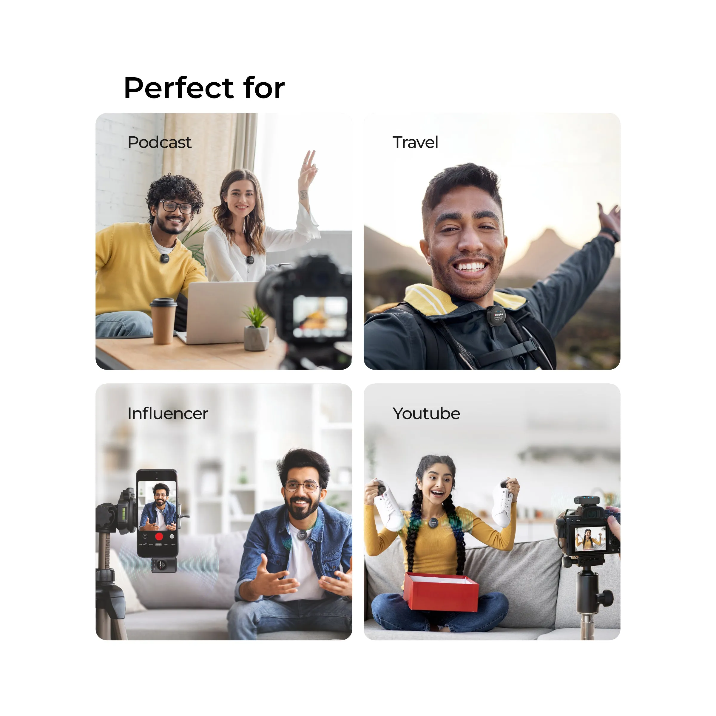Digitek (DWM-108) 2-in-1 Wireless Microphone System, 360° Sound Capture, 50m Range, 10Hr Battery, Noise Cancellation, For DSLR, Android, iOS, Laptops, Perfect for Vlogging, Interviews & Videoshoots