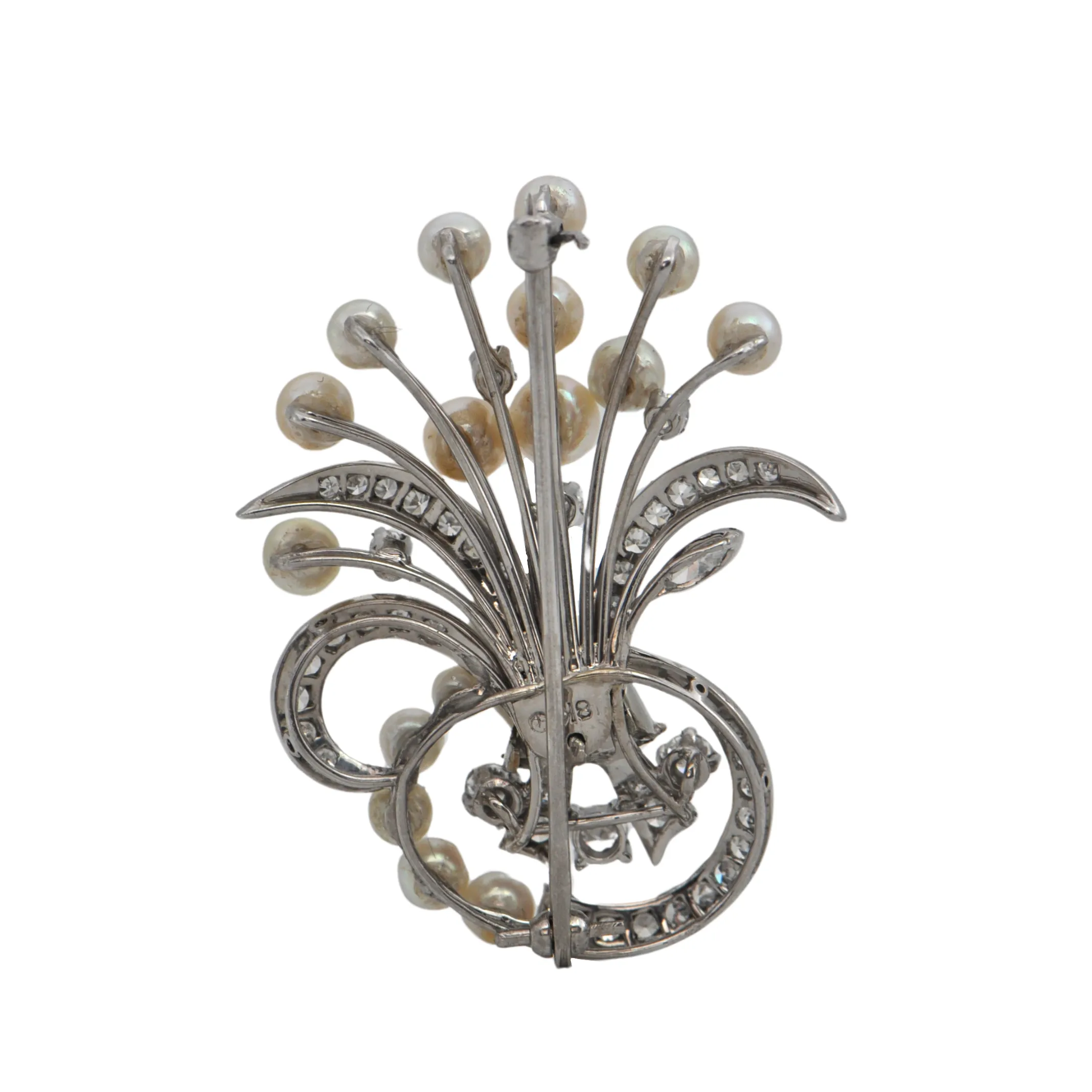 Estate Diamond and Pearl 18k Gold Ribbon Brooch