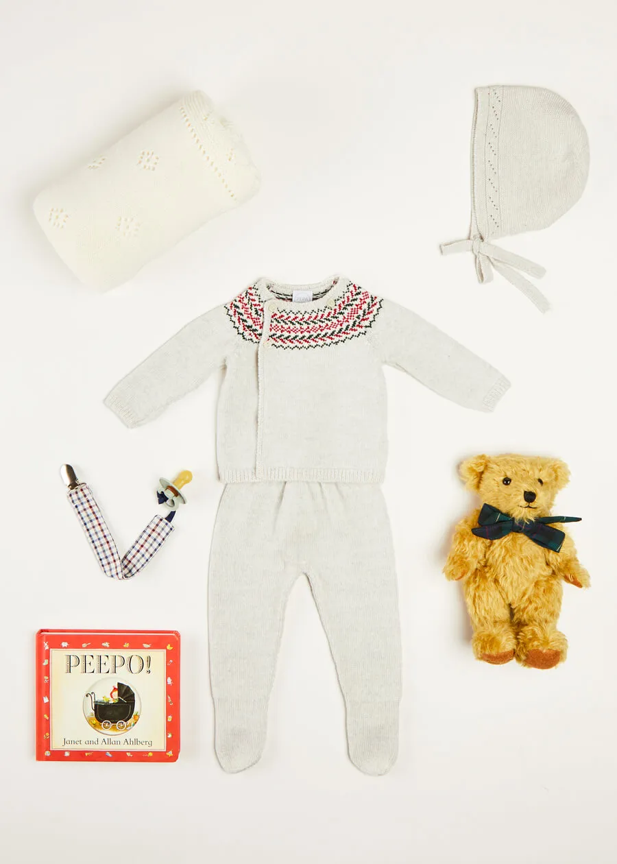 Fair Isle Knitted Gift Set In Grey