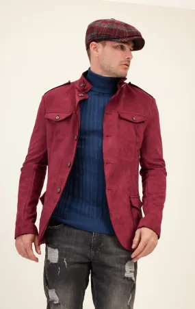 Faux Suede Safari Jacket - Wine