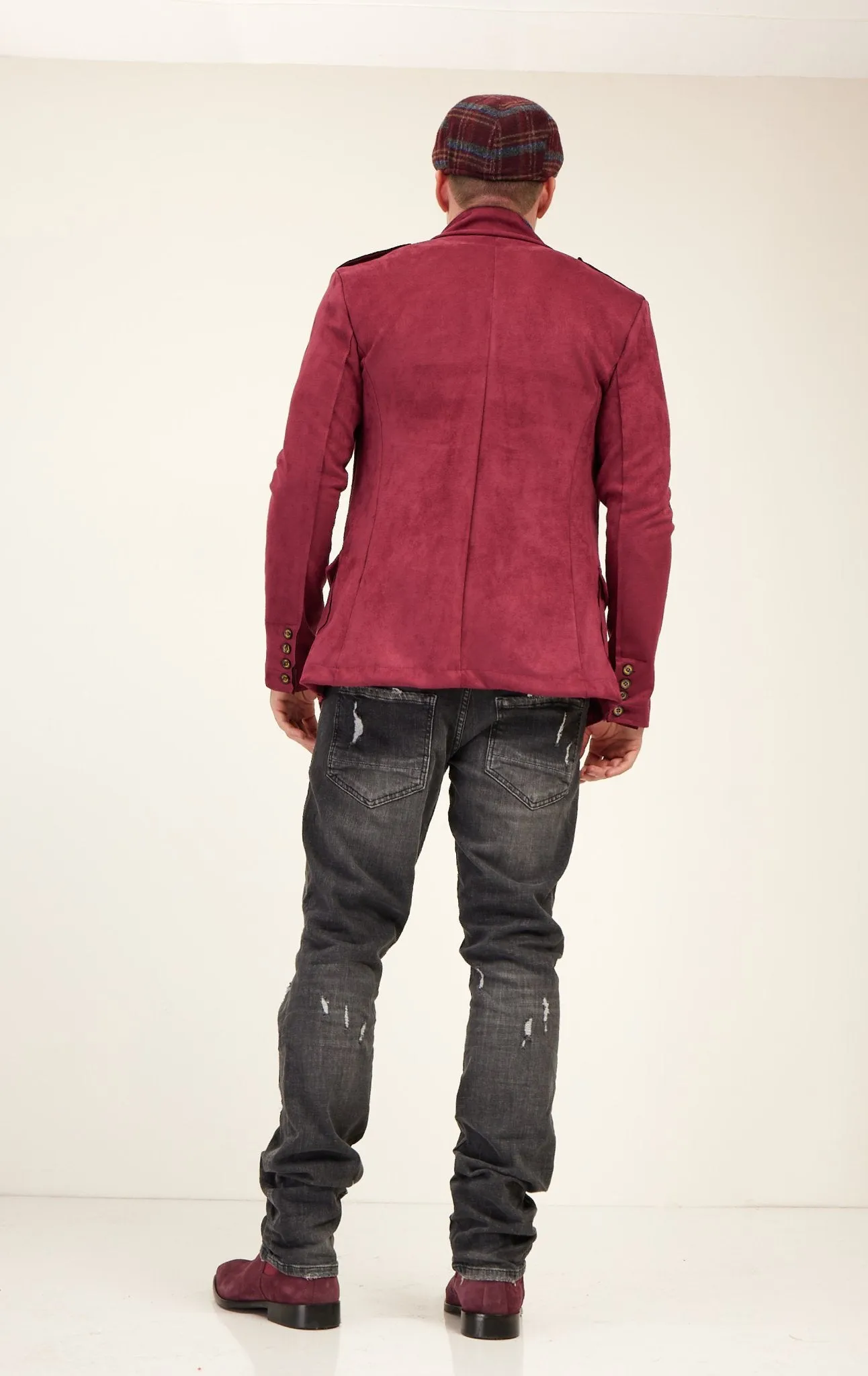 Faux Suede Safari Jacket - Wine