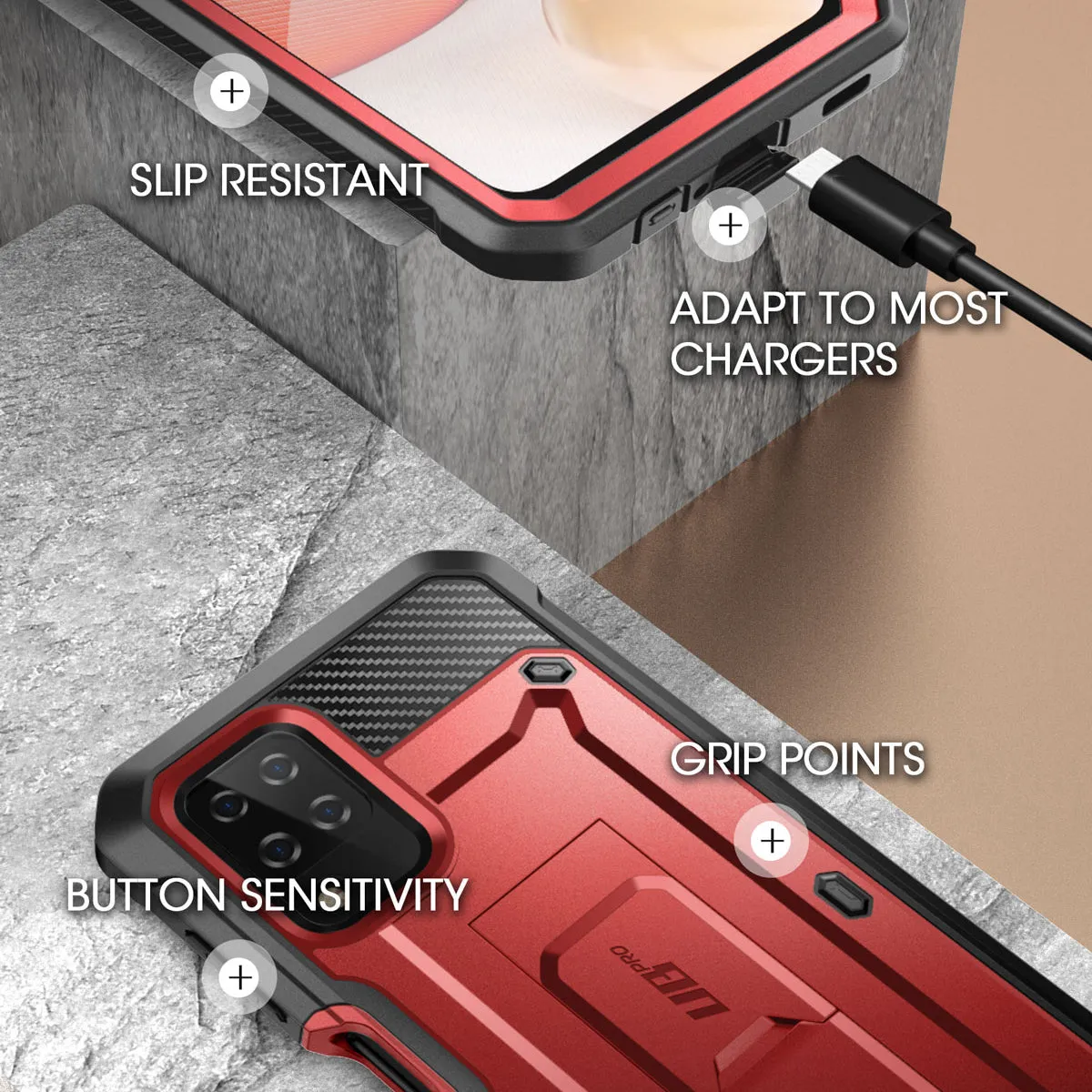 Galaxy A12 Unicorn Beetle Pro Rugged Holster Case(open box)-Metallic Red
