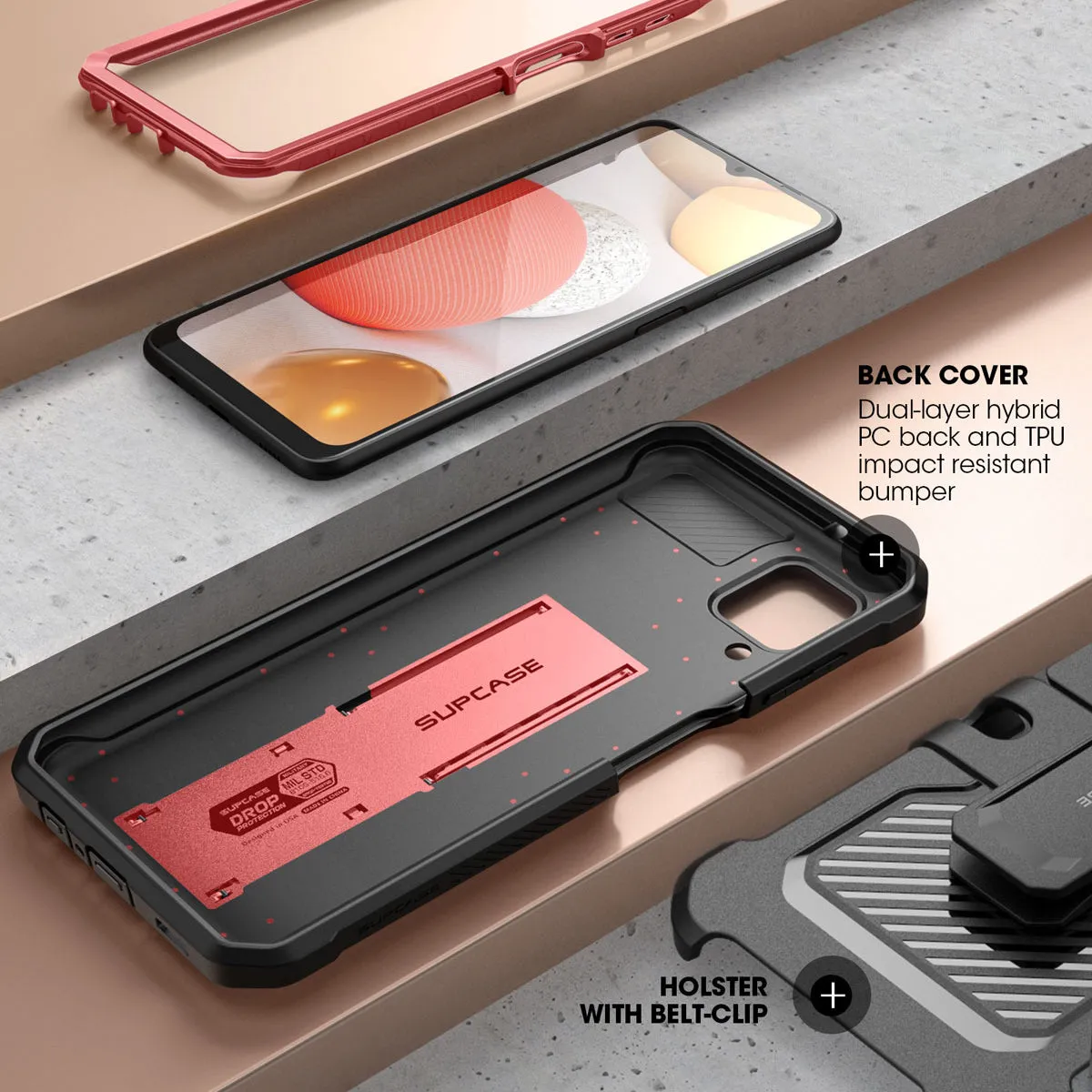 Galaxy A12 Unicorn Beetle Pro Rugged Holster Case(open box)-Metallic Red