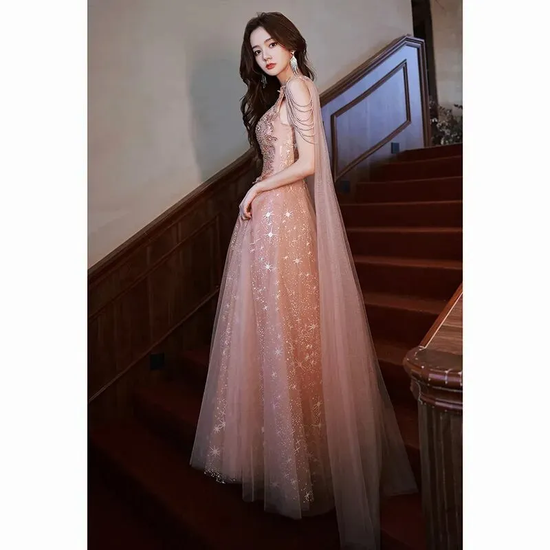 Heavy Industry Evening Dress Skirt Female 2022 New High-End Light Luxury Banquet Temperament Ceremony Host Can Usually Wear Tide