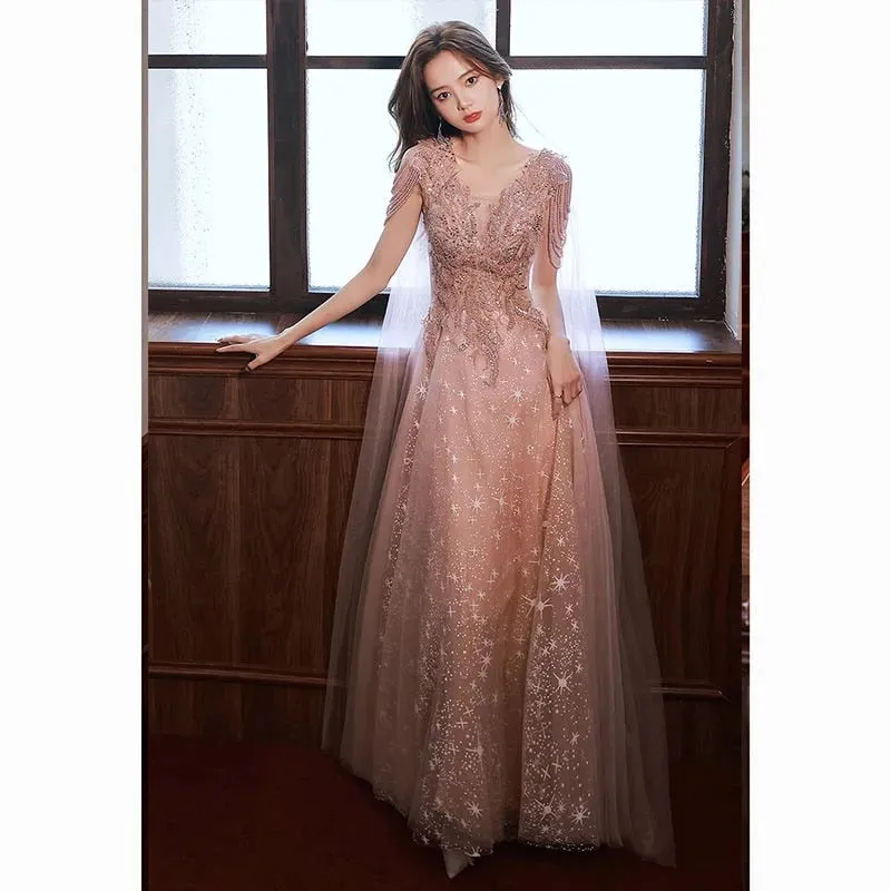 Heavy Industry Evening Dress Skirt Female 2022 New High-End Light Luxury Banquet Temperament Ceremony Host Can Usually Wear Tide