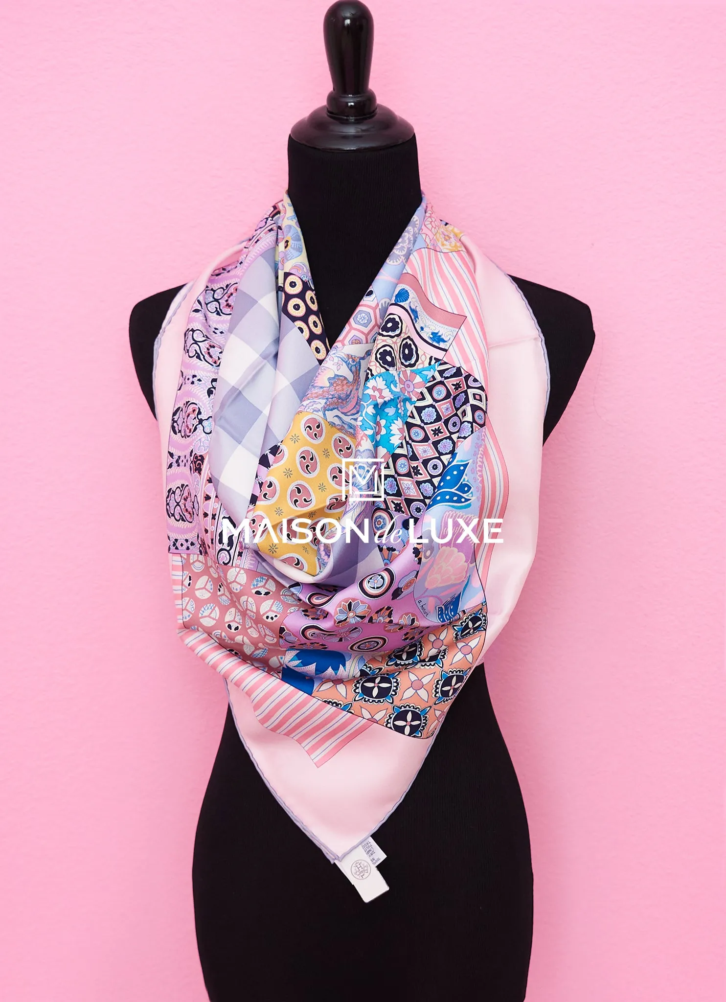 Hermes "L'Art du Sarasa" Pink Twill Silk 90 cm Scarf