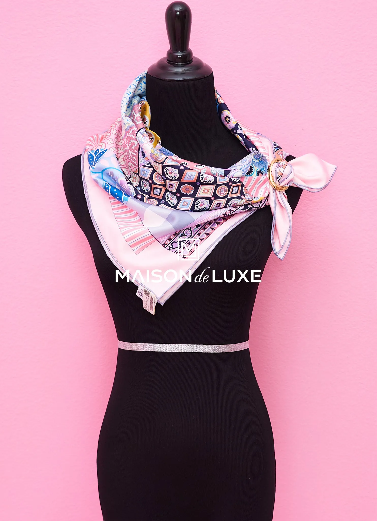Hermes "L'Art du Sarasa" Pink Twill Silk 90 cm Scarf
