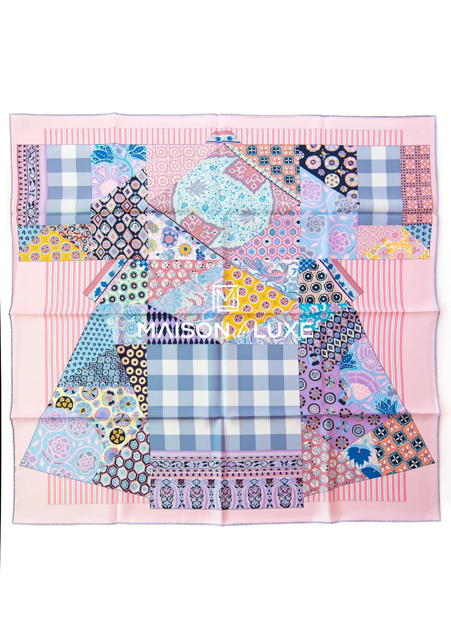 Hermes "L'Art du Sarasa" Pink Twill Silk 90 cm Scarf