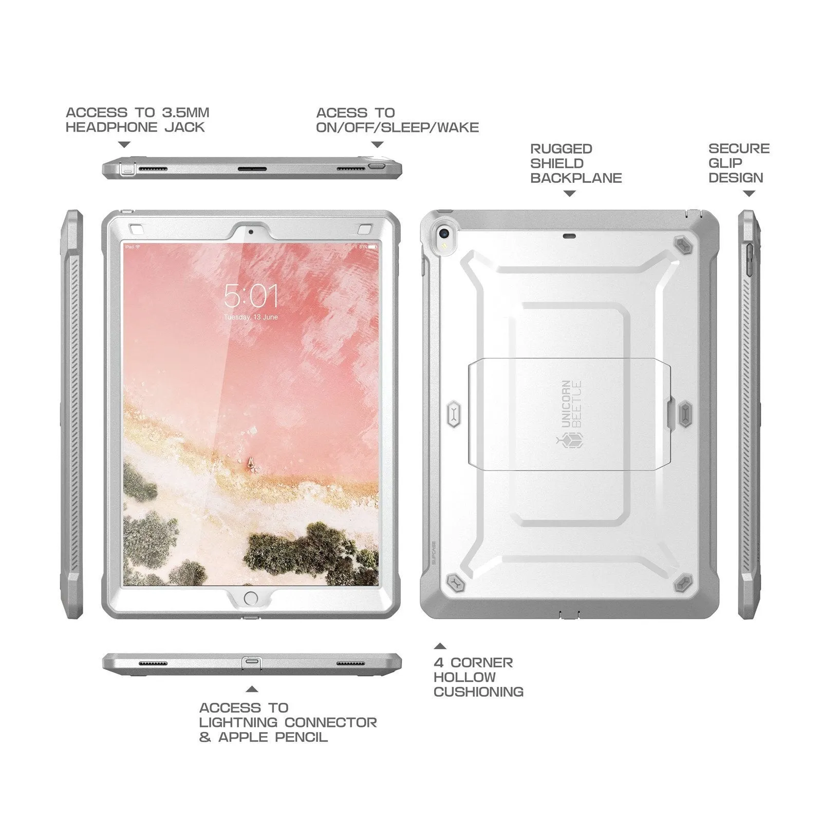 iPad Pro 10.5 inch (2017) Unicorn Beetle Rugged Case with Screen Protector(open box)-White