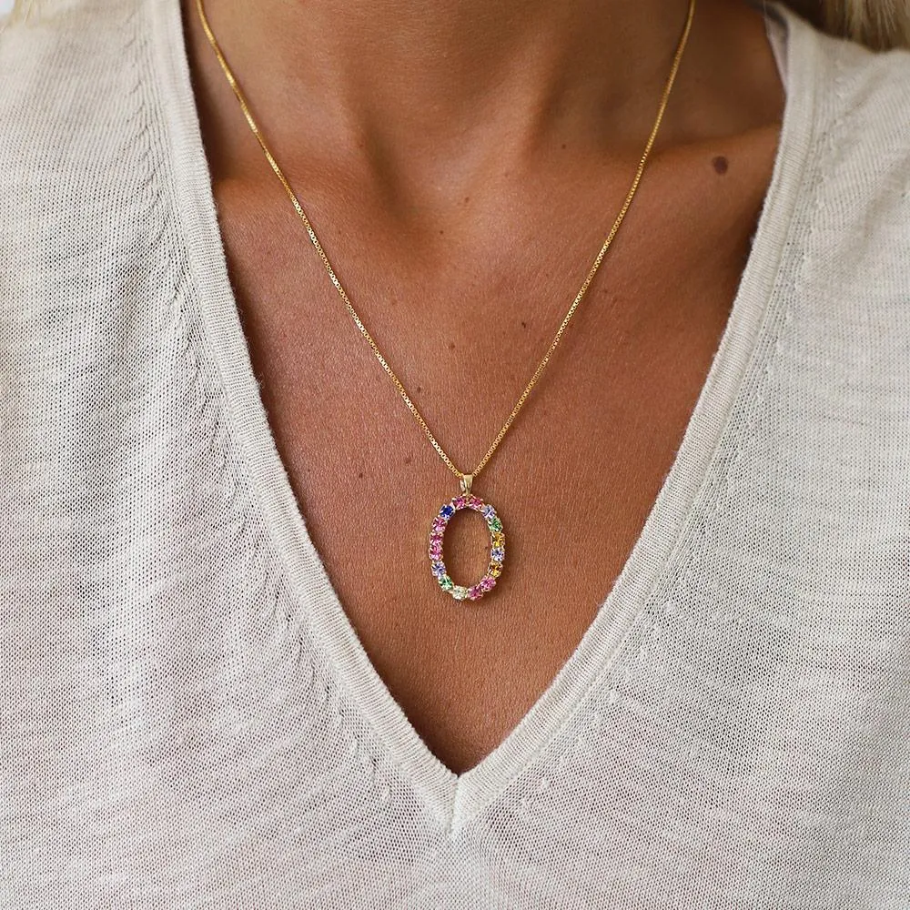 Letter Necklace O / Rainbow Combo