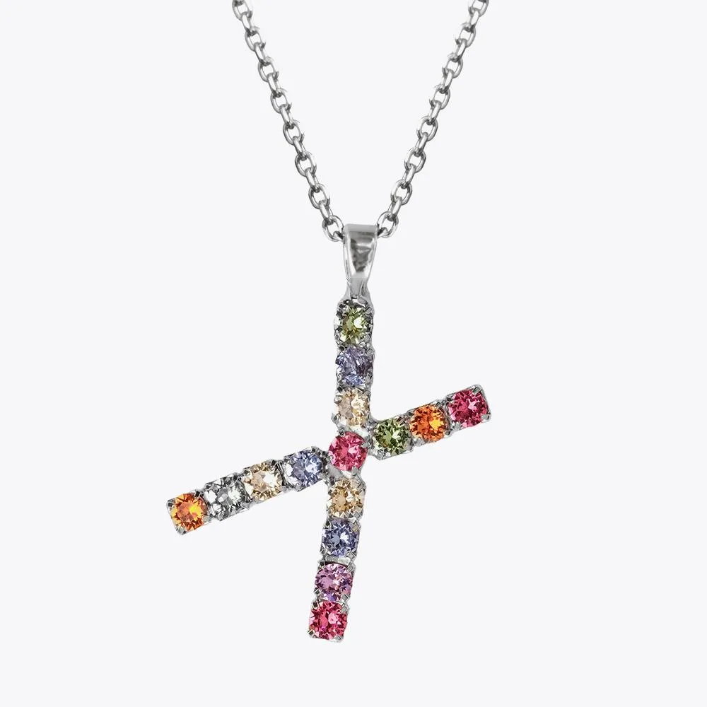 Letter Necklace X / Rainbow Combo