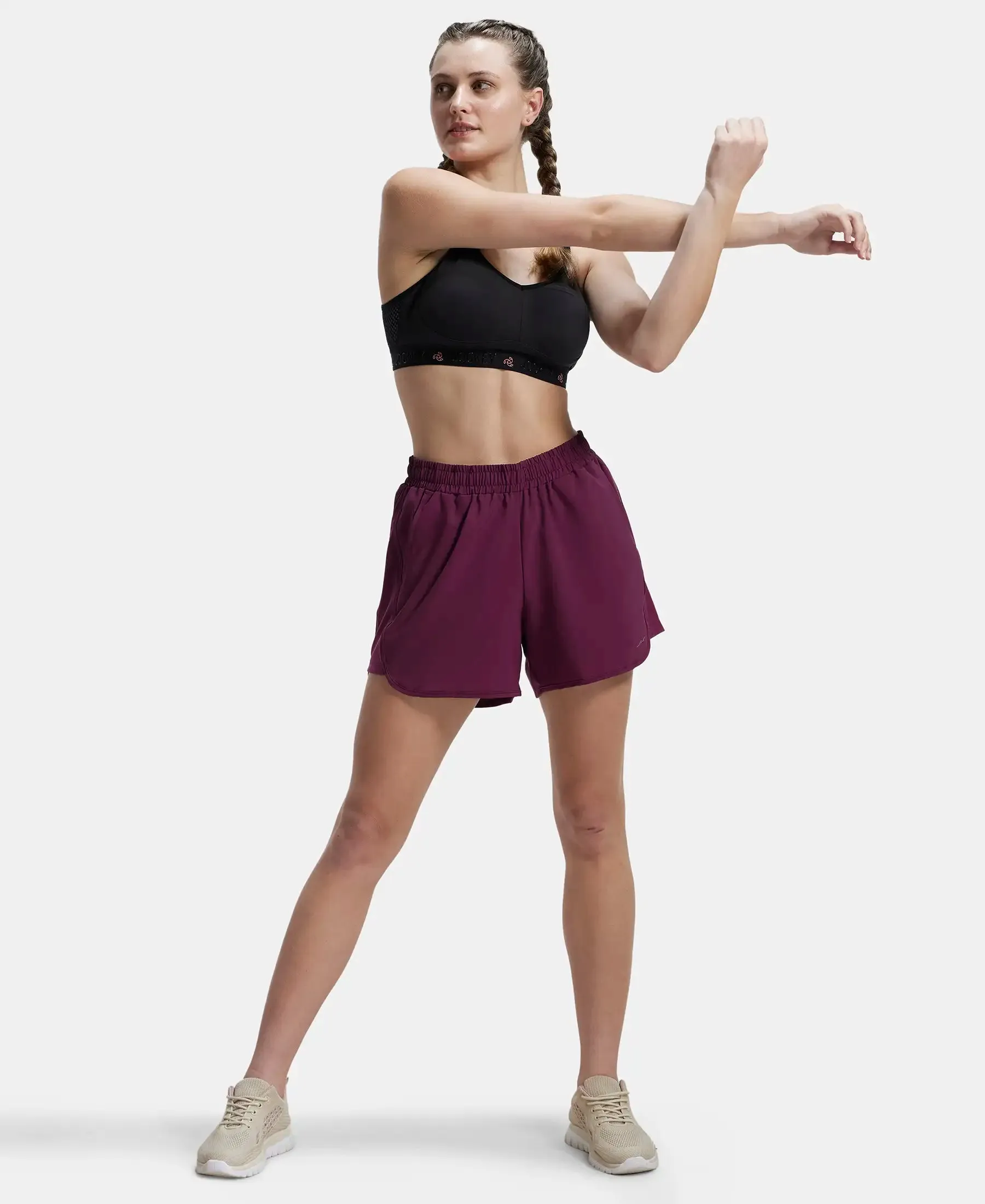 Lightweight Microfiber Elastane Stretch Fabric Straight Fit Shorts with Zipper Pockets - Grape Wine