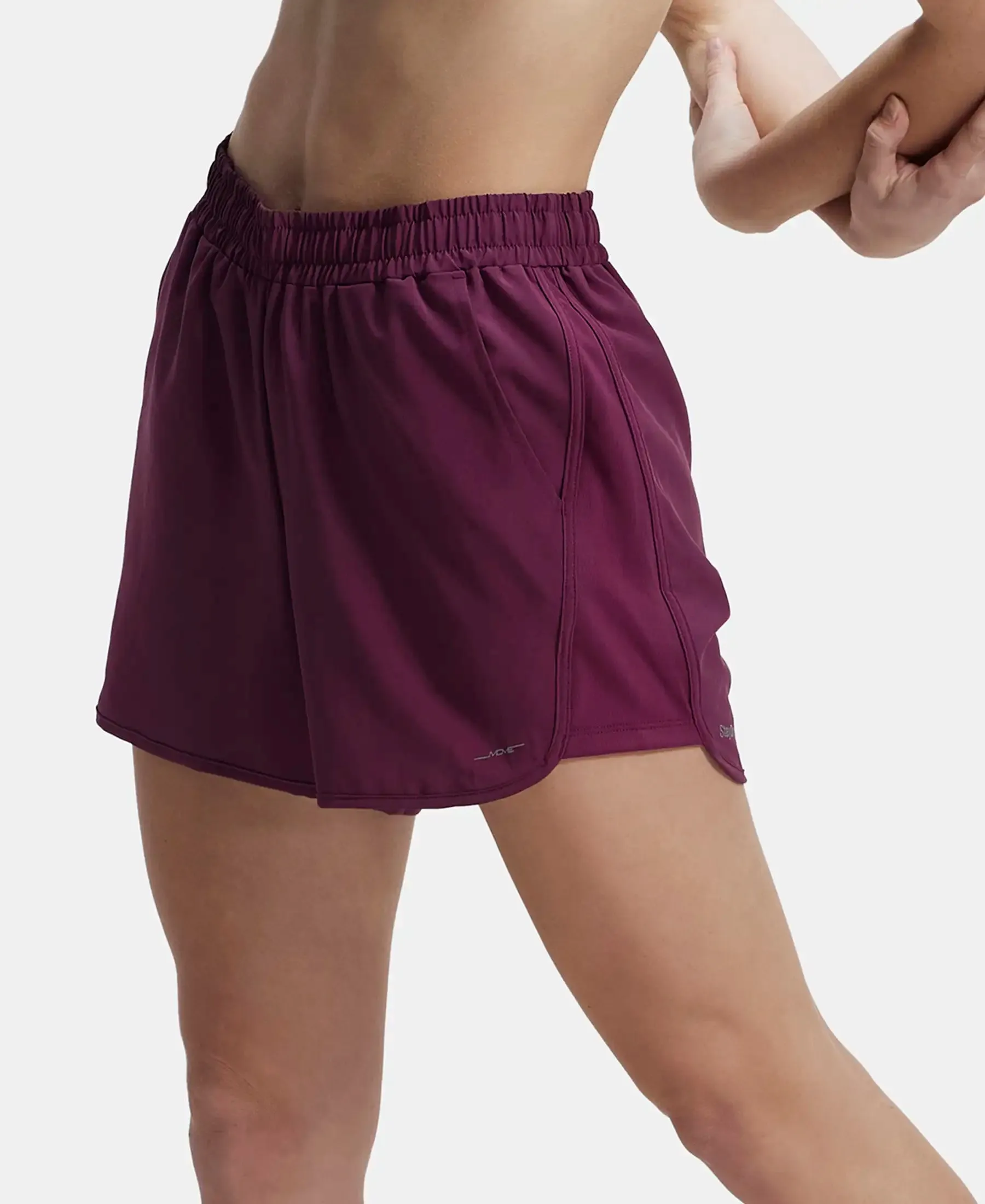 Lightweight Microfiber Elastane Stretch Fabric Straight Fit Shorts with Zipper Pockets - Grape Wine