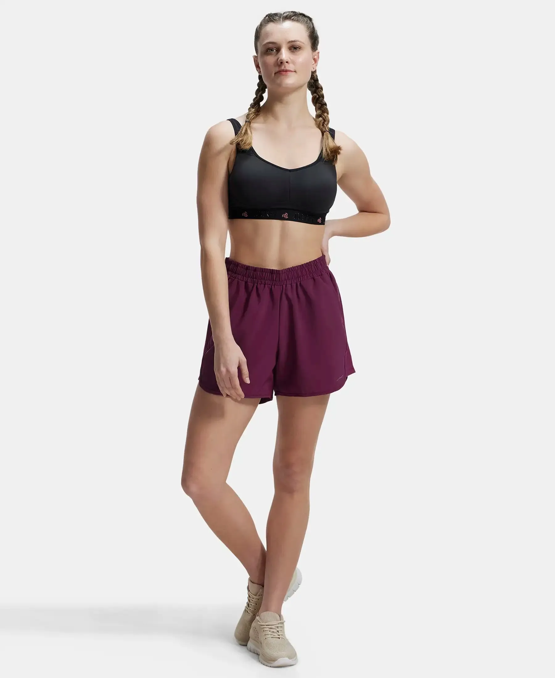 Lightweight Microfiber Elastane Stretch Fabric Straight Fit Shorts with Zipper Pockets - Grape Wine