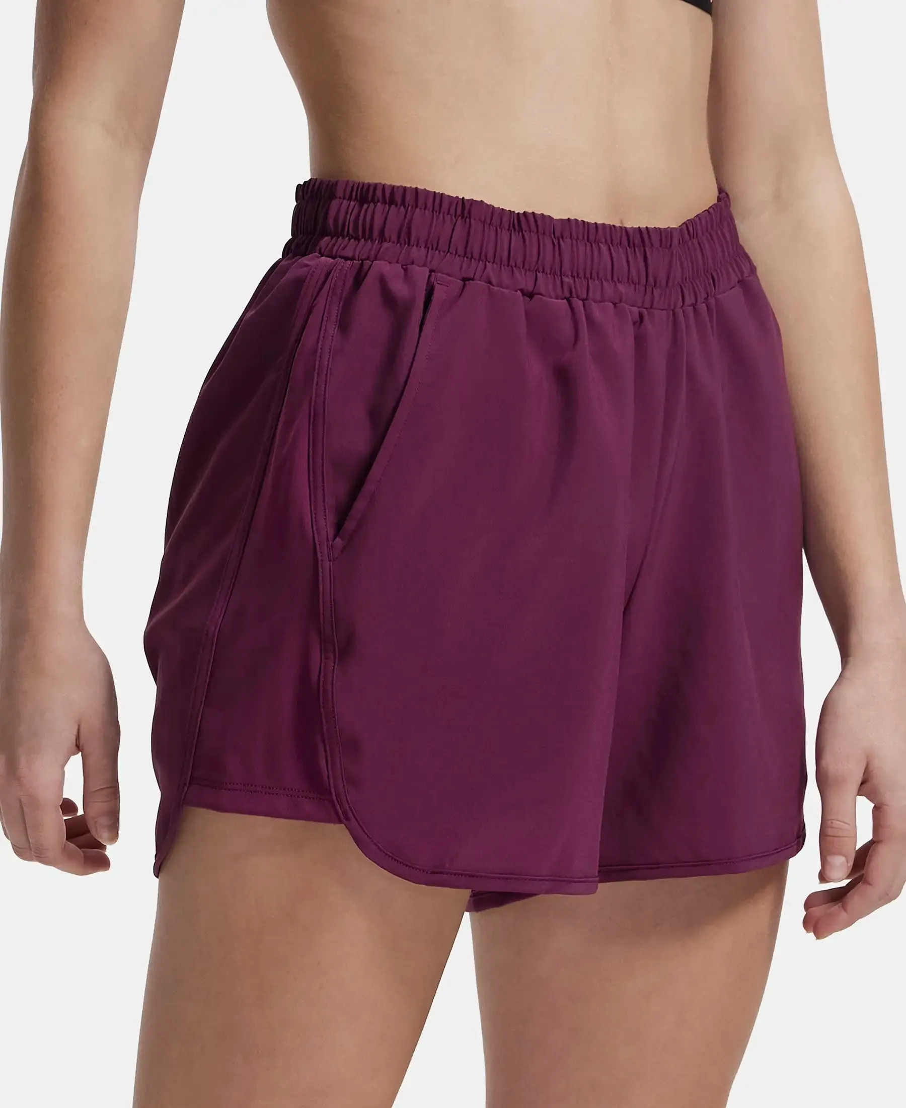 Lightweight Microfiber Elastane Stretch Fabric Straight Fit Shorts with Zipper Pockets - Grape Wine