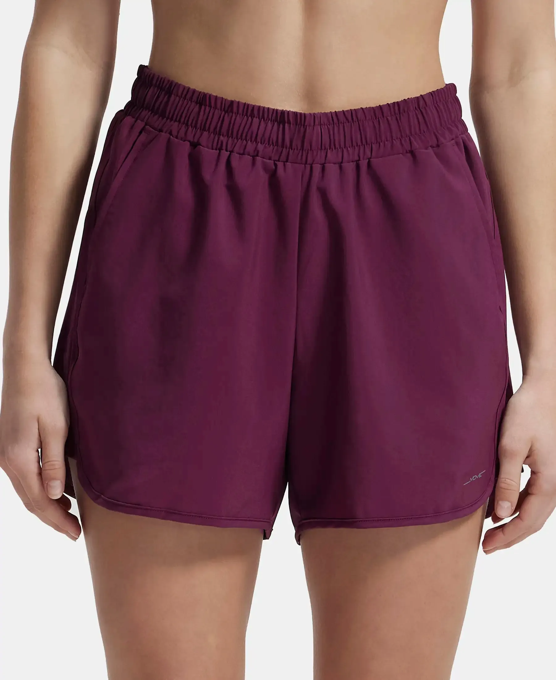 Lightweight Microfiber Elastane Stretch Fabric Straight Fit Shorts with Zipper Pockets - Grape Wine