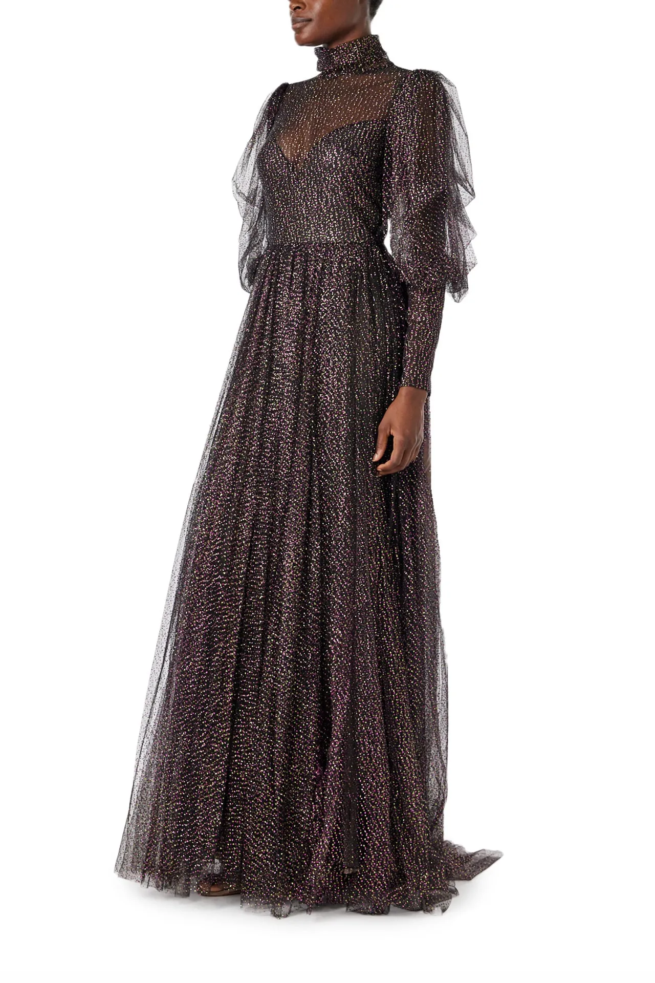 Long Sleeve Glitter Tulle Gown