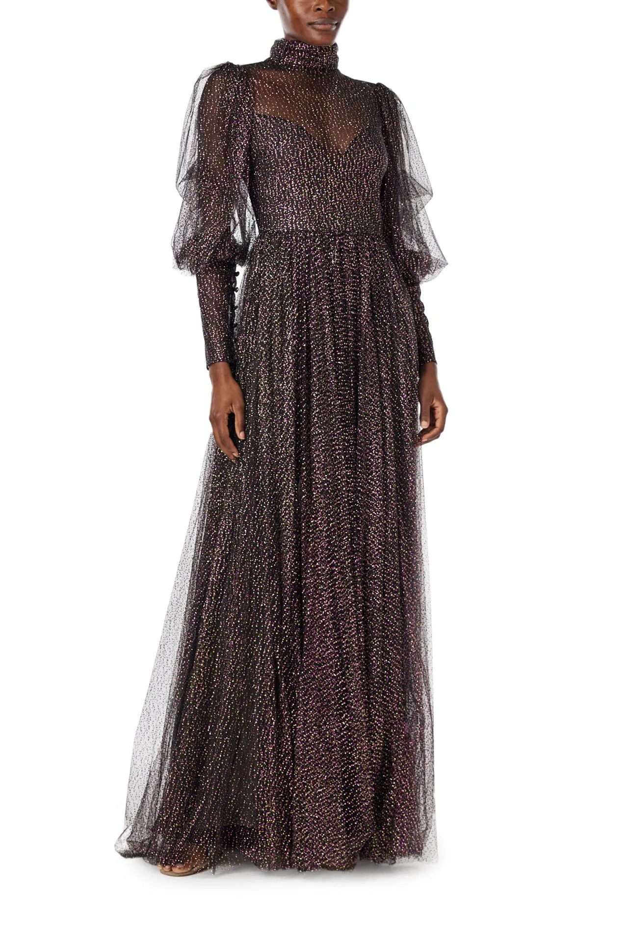 Long Sleeve Glitter Tulle Gown