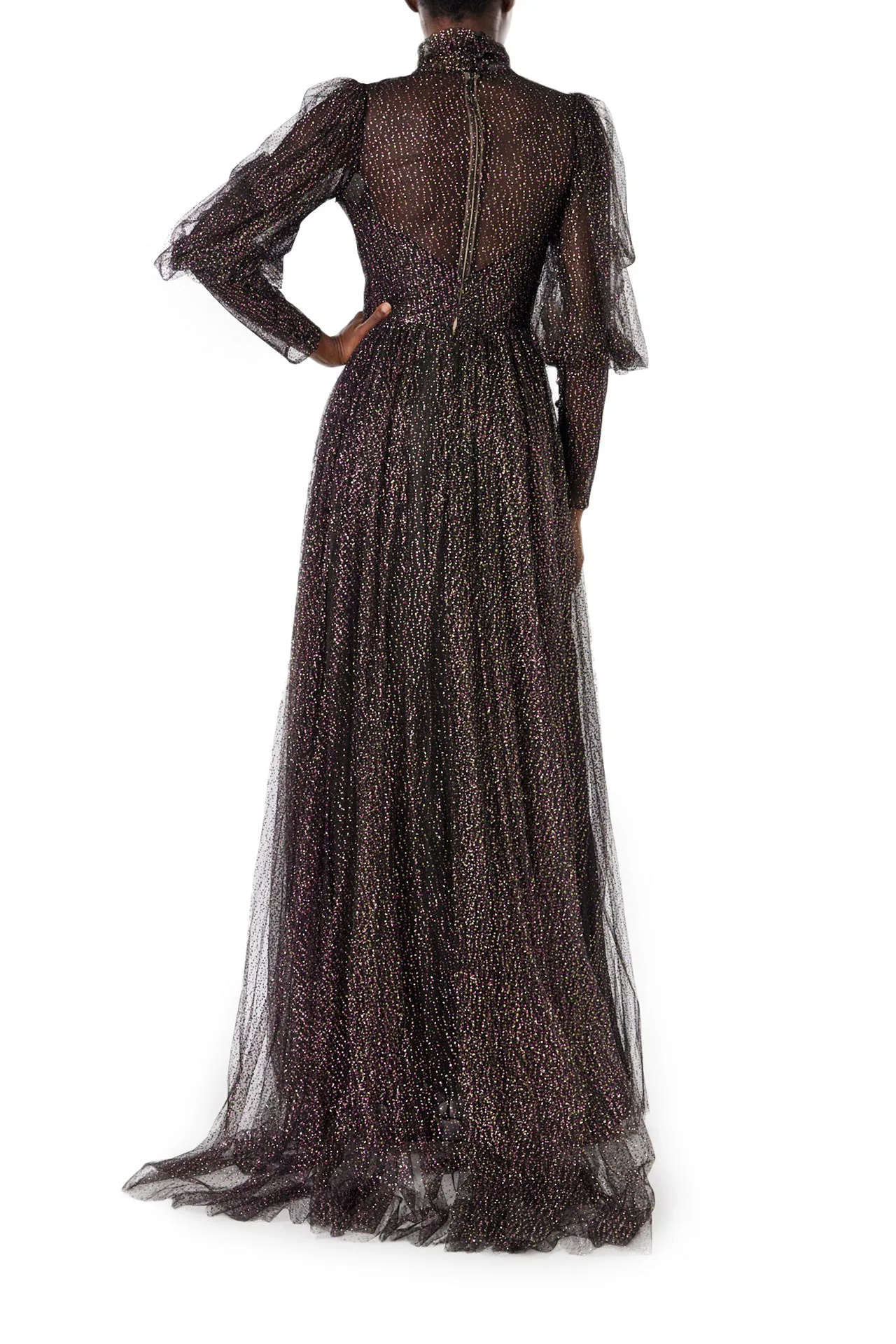 Long Sleeve Glitter Tulle Gown
