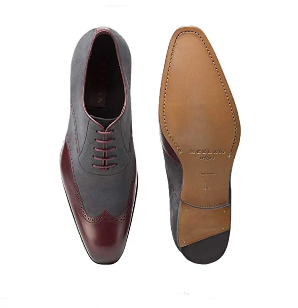Mezlan Paganini Burgundy/Grey Suede & Leather Wingtip shoe