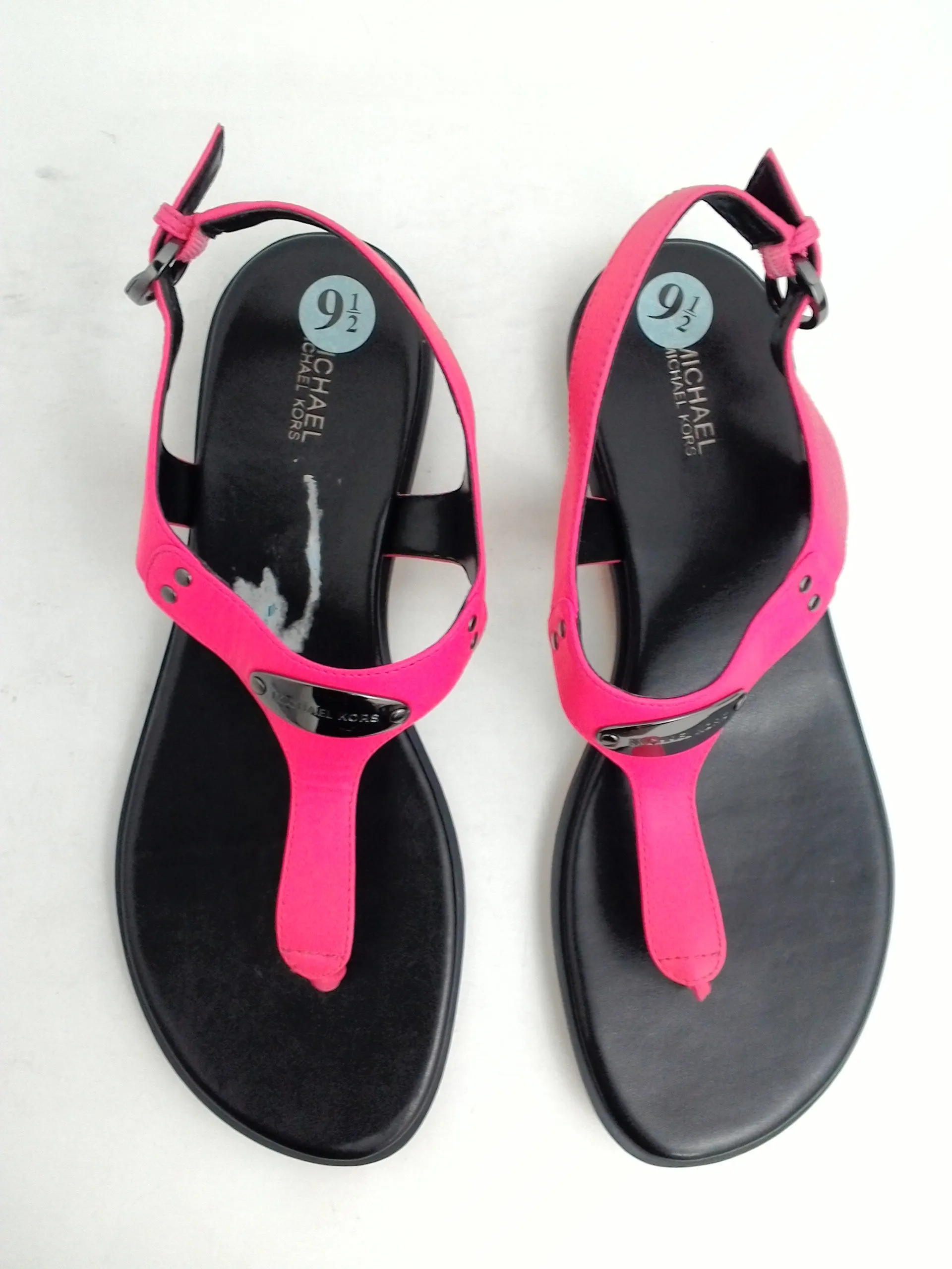 Michael Kors Women's Plate Thong Flat Sandal Neon Pink Size 9.5 M