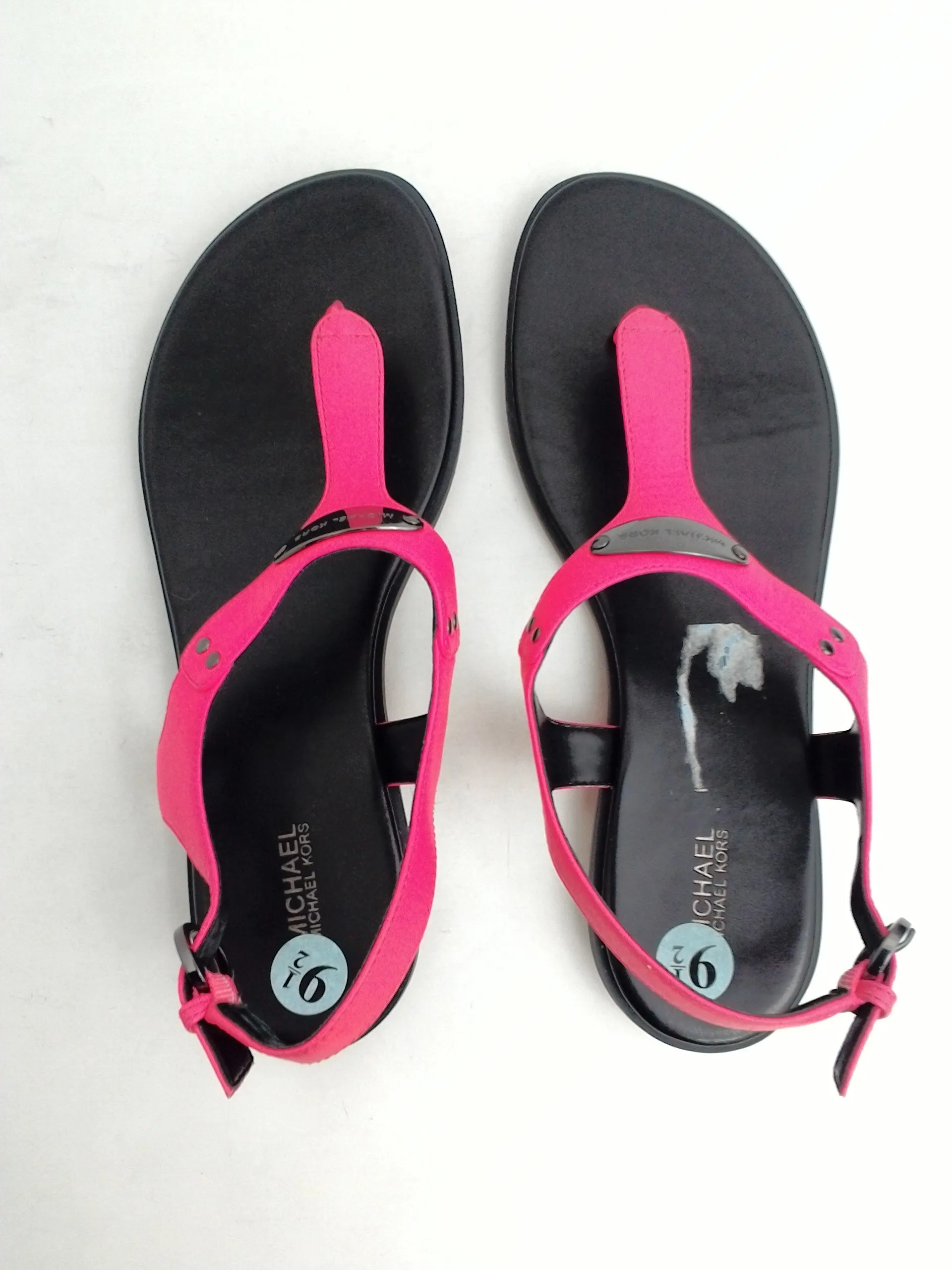 Michael Kors Women's Plate Thong Flat Sandal Neon Pink Size 9.5 M