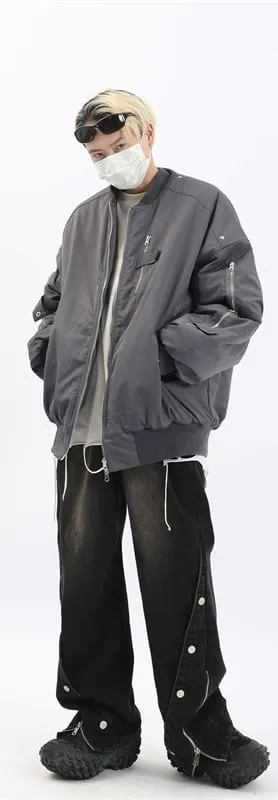 Multi Zipper Oversized Bomber Jacket