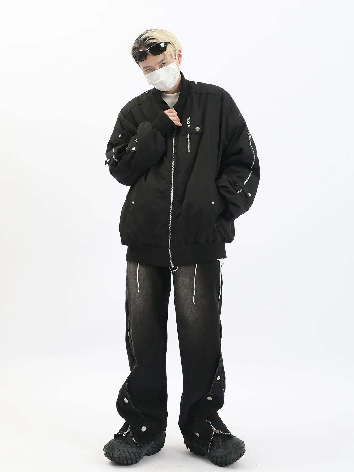 Multi Zipper Oversized Bomber Jacket