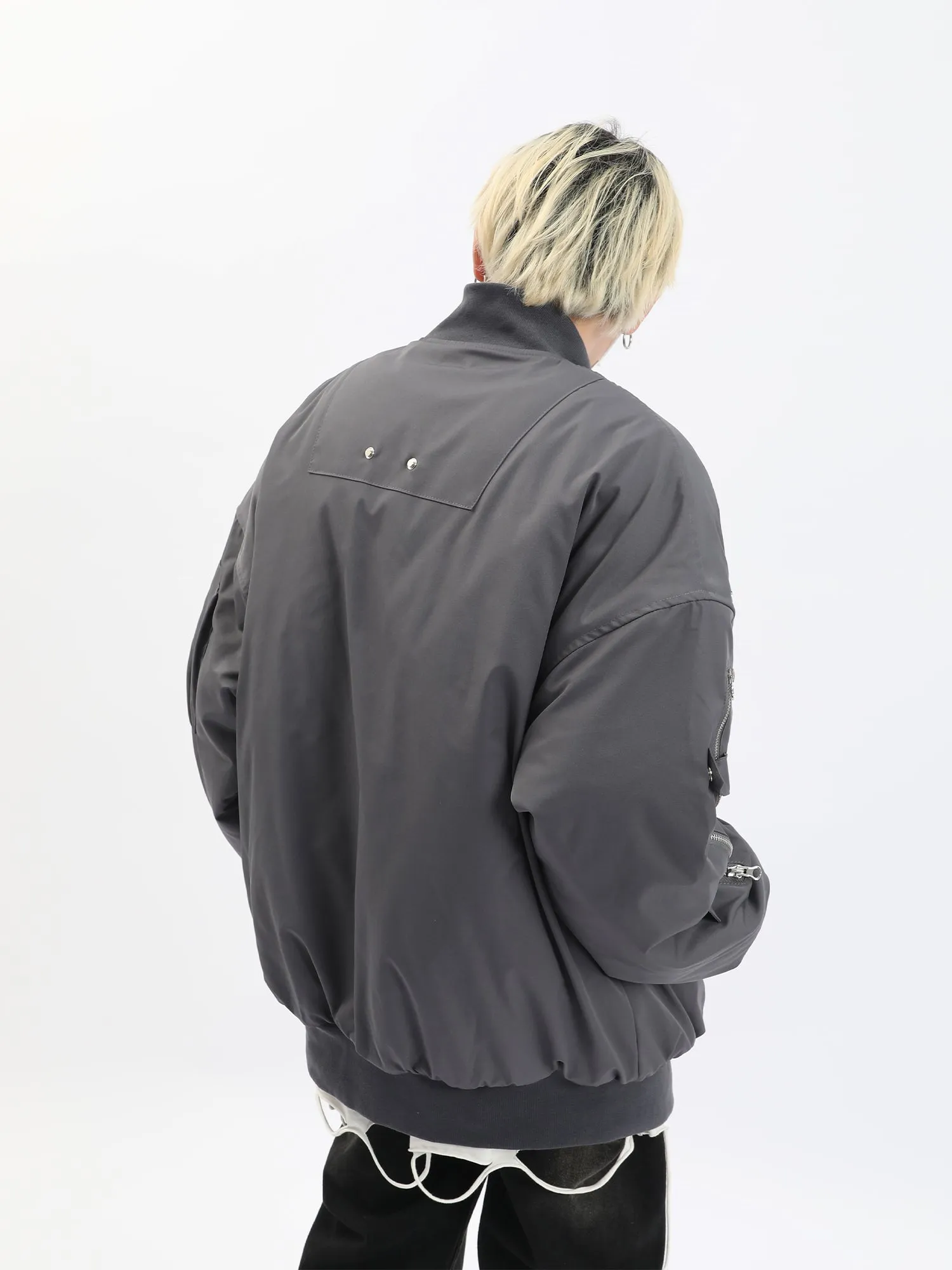 Multi Zipper Oversized Bomber Jacket