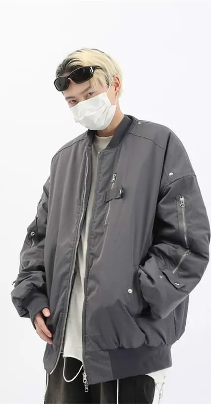 Multi Zipper Oversized Bomber Jacket