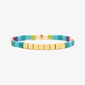 Rainbow Tile Bead Gold Stretch Bracelet