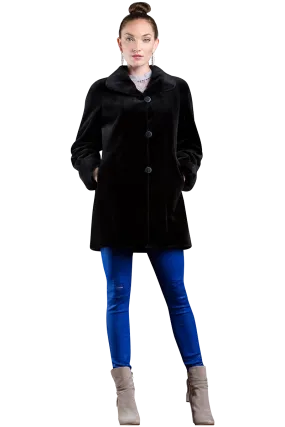 Reversible Sheared Mink Mid-Length Fur Coat - Wing Collar - TB Cuff