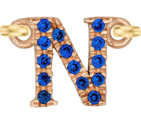 Rose Gold, Blue Sapphire Letter