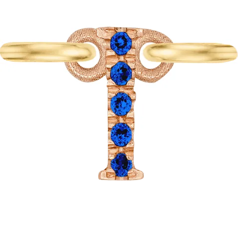 Rose Gold, Blue Sapphire Letter