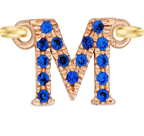 Rose Gold, Blue Sapphire Letter