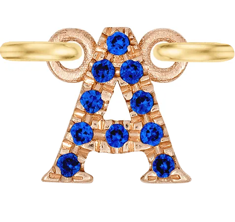 Rose Gold, Blue Sapphire Letter