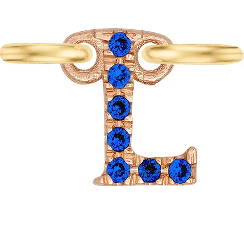 Rose Gold, Blue Sapphire Letter
