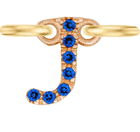 Rose Gold, Blue Sapphire Letter