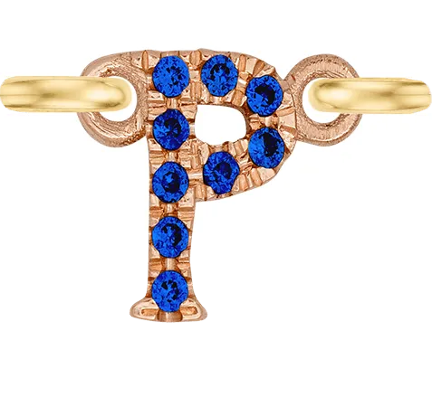 Rose Gold, Blue Sapphire Letter