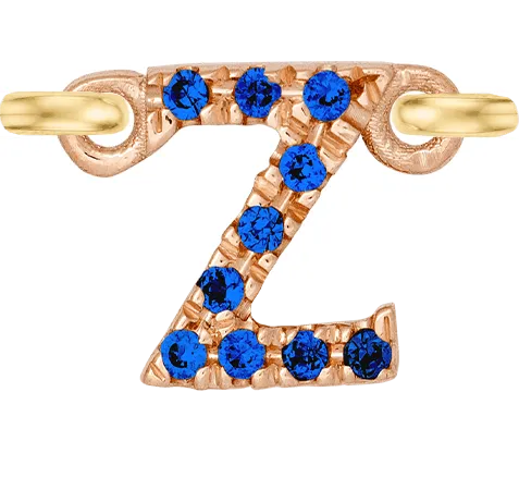 Rose Gold, Blue Sapphire Letter