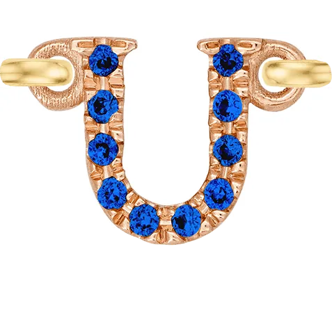 Rose Gold, Blue Sapphire Letter