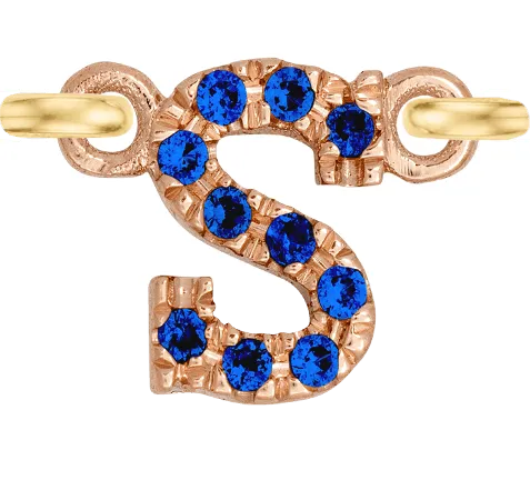 Rose Gold, Blue Sapphire Letter