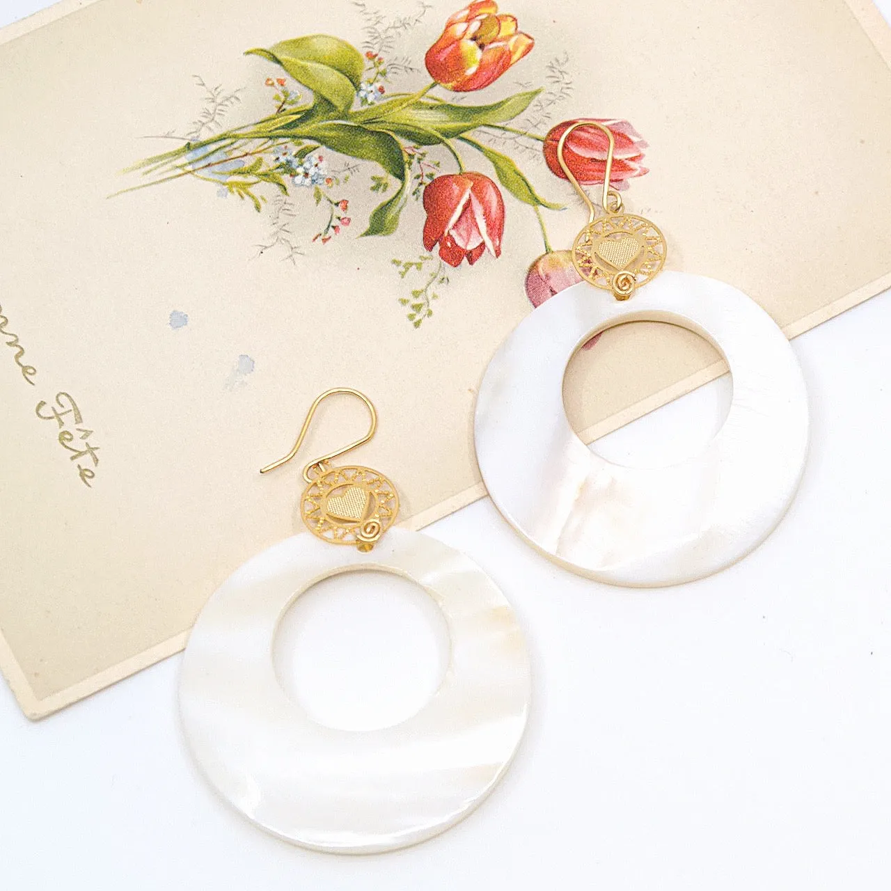 Statement Mother of Pearl Drop Pendant Earrings