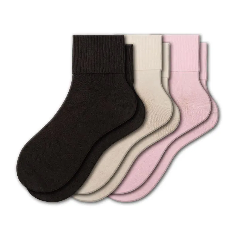 Turn Cuff Organic Cotton Seamless Toe 3 pair Pack | No Toe Seam Socks
