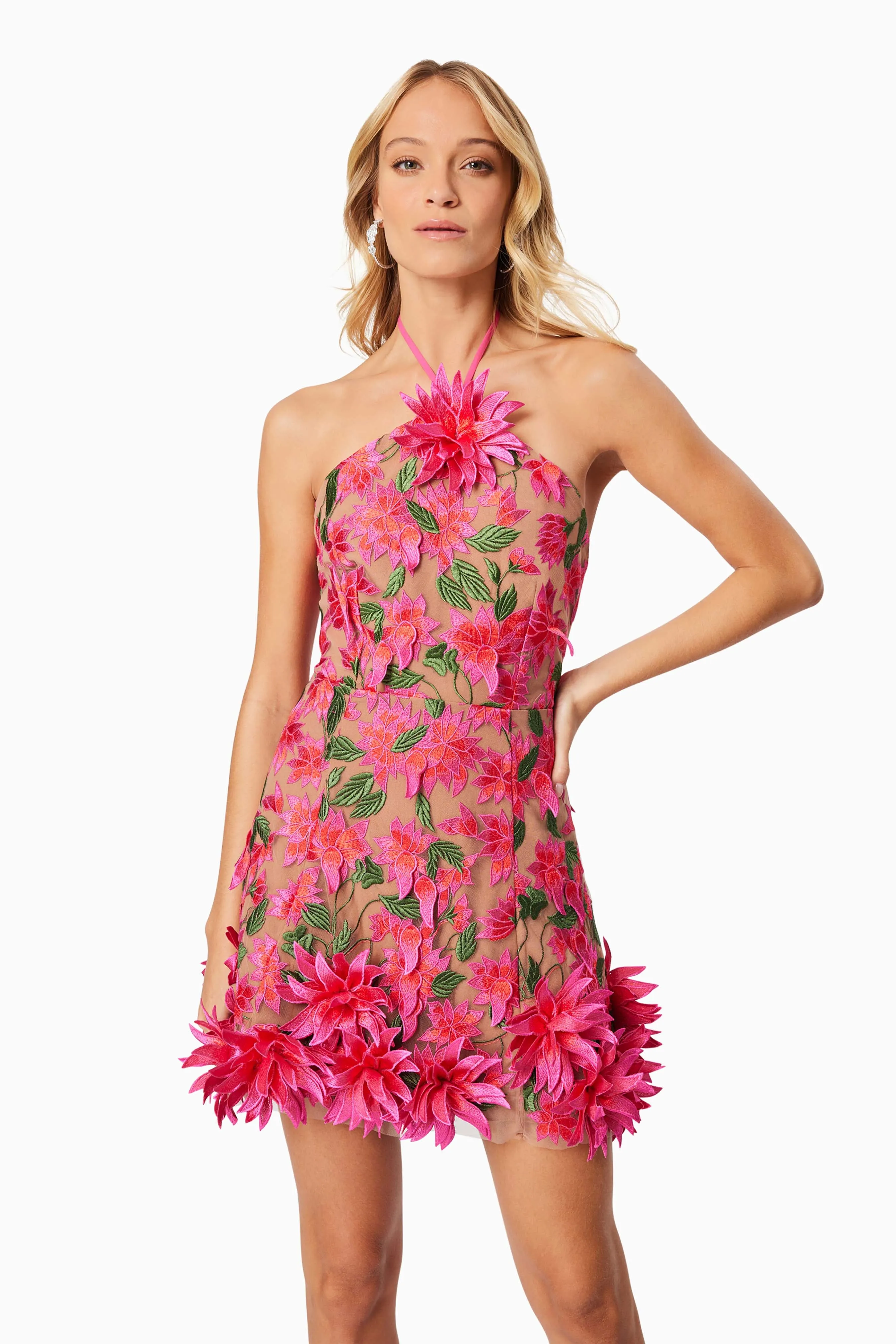 Valentina 3D Floral Mini Dress in Pink