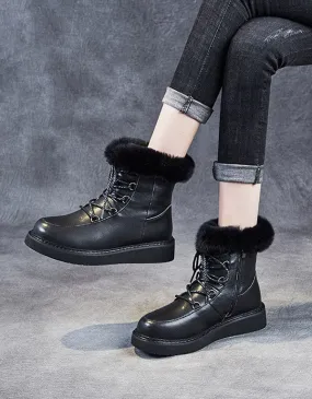 Winter Fur Retro Leather Snow Boots Women